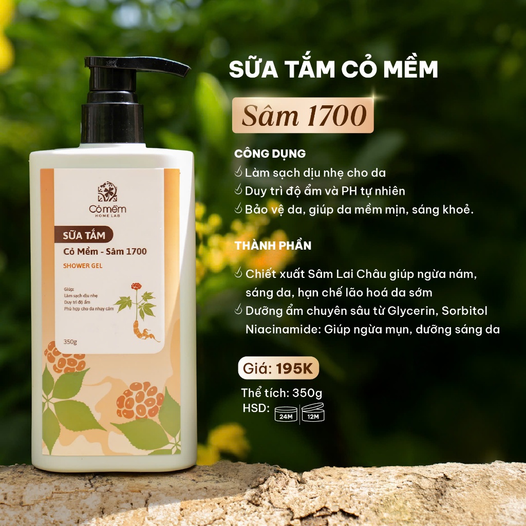 Ảnh Sữa Tắm Dưỡng Ẩm Sáng Da Ngừa Lão Hoá Da Từ Thiên Nhiên Cỏ Mềm 350ml 3