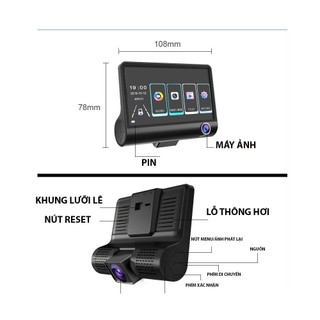 Camera Hành Trình Ô Tô 3 Mắt DVR 4 inch CẢM ỨNG fullHD 1080p - Ghi Hình Với 3 Camera Trước, Trong Và Sau Xe, Có Cam Lùi