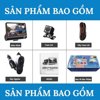 Camera Hành Trình Ô Tô 3 Mắt DVR 4 inch CẢM ỨNG fullHD 1080p - Ghi Hình Với 3 Camera Trước, Trong Và Sau Xe, Có Cam Lùi