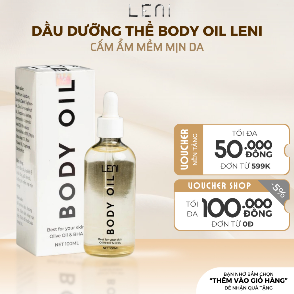 Dầu Dưỡng Thể Body Oil LENI Cấp Ẩm Làm Mềm Mịn Da - Hộp 100ml