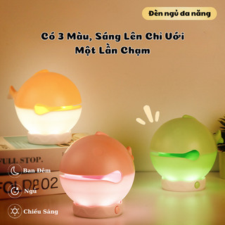 Đèn Ngủ Hình Cá Gỗ Gõ Mõ Tịnh Tâm - Đèn LED Một Chạm 3 Chế Độ Sáng, Đèn Decor Phòng Ngủ Bảo Vệ Mắt