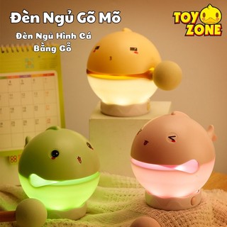 Đèn Ngủ Hình Cá Gỗ Gõ Mõ Tịnh Tâm - Đèn LED Một Chạm 3 Chế Độ Sáng, Đèn Decor Phòng Ngủ Bảo Vệ Mắt