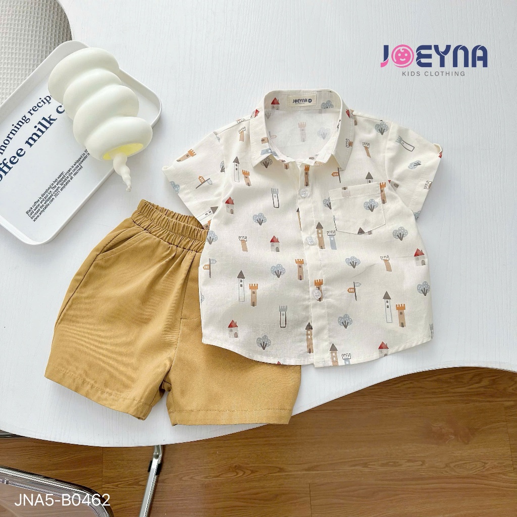 Set bộ sơ mi cộc Joeyna B0462 in hình ngôi nhà cho bé