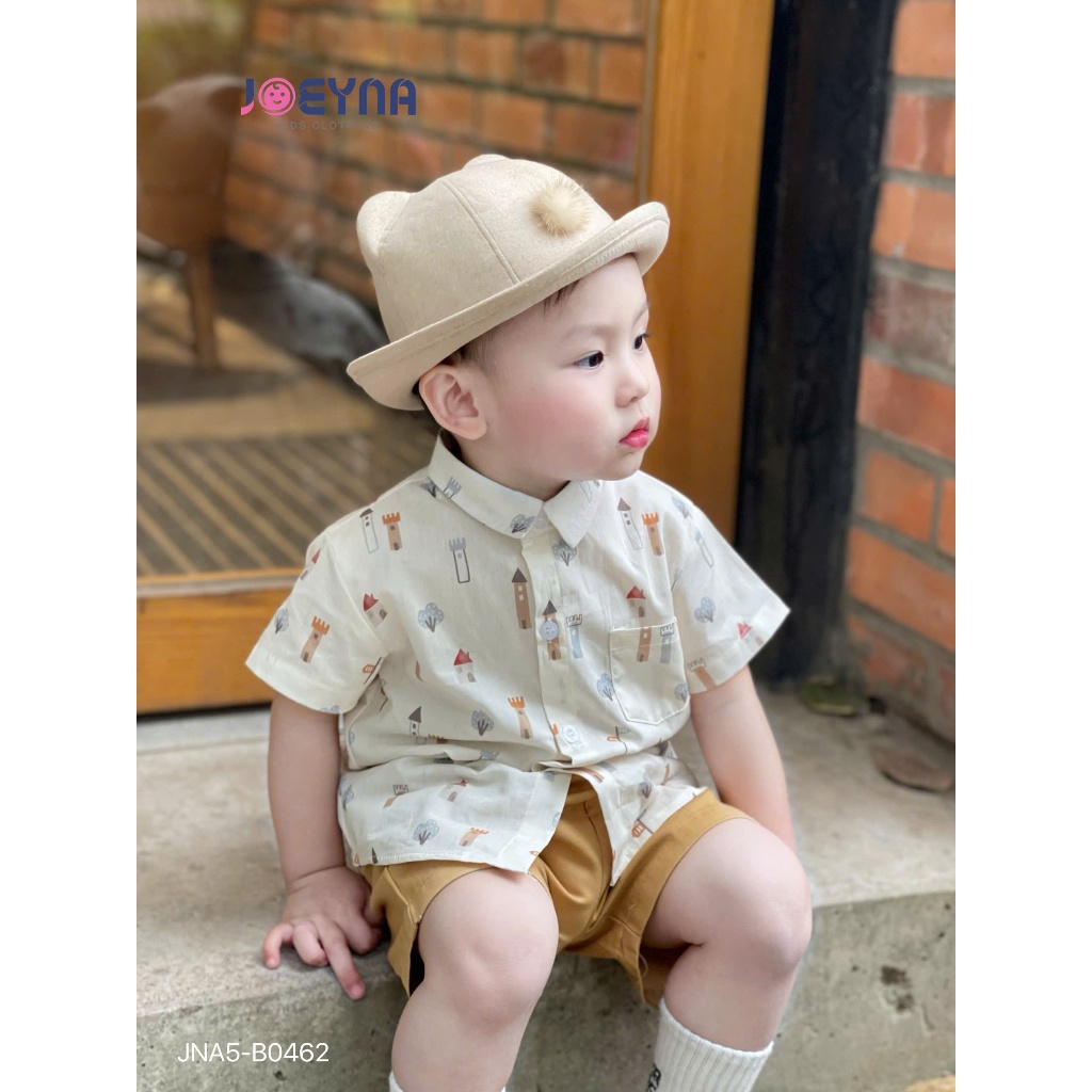 Set bộ sơ mi cộc Joeyna B0462 in hình ngôi nhà cho bé