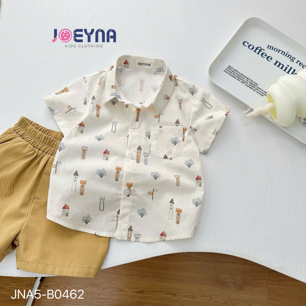 Set bộ sơ mi cộc Joeyna B0462 in hình ngôi nhà cho bé