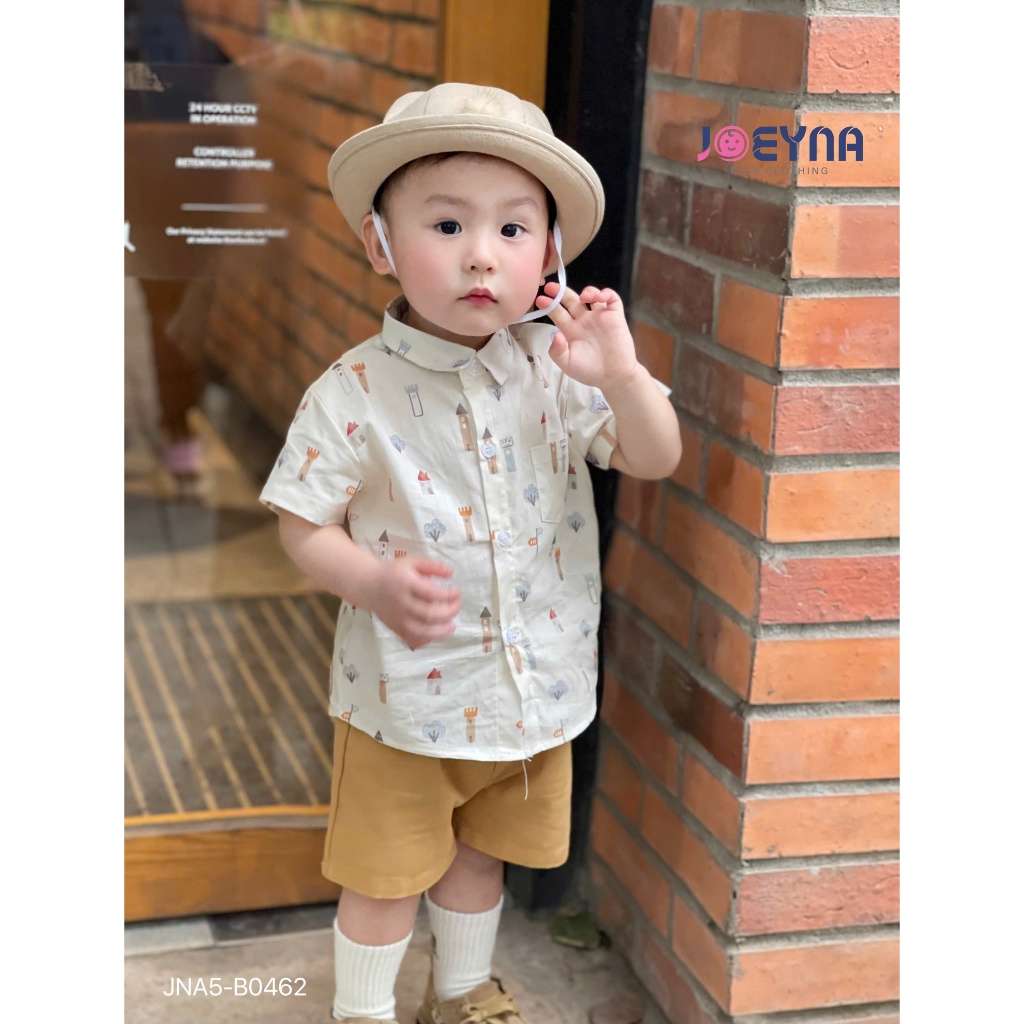 Set bộ sơ mi cộc Joeyna B0462 in hình ngôi nhà cho bé