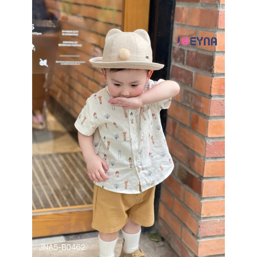 Set bộ sơ mi cộc Joeyna B0462 in hình ngôi nhà cho bé