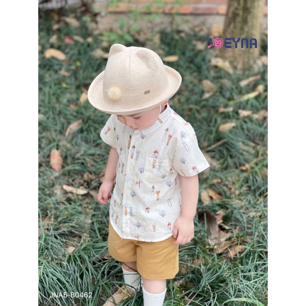 Set bộ sơ mi cộc Joeyna B0462 in hình ngôi nhà cho bé