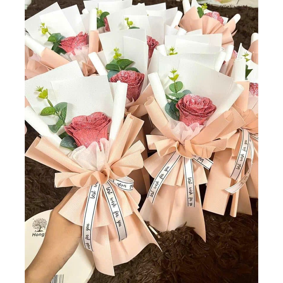 [HỎA TỐC] IK Bó Hoa Ốc Quế Gấu Bông Mini, Set Hoa Quà Tặng Valentine Sinh Nhật QUA4