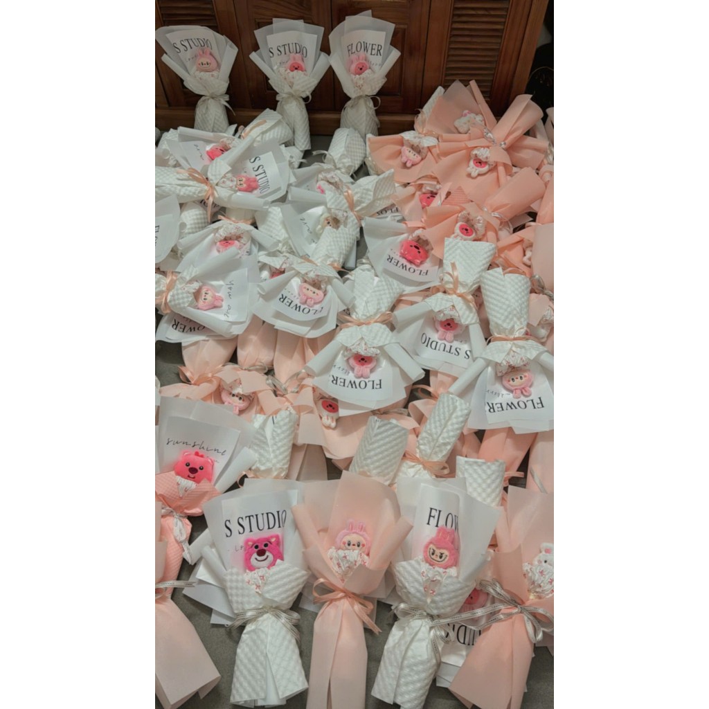 [HỎA TỐC] IK Bó Hoa Ốc Quế Gấu Bông Mini, Set Hoa Quà Tặng Valentine Sinh Nhật QUA4