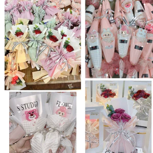 IK Bó Hoa Ốc Quế Gấu Bông Mini, Set Hoa Quà Tặng Valentine Sinh Nhật QUA4
