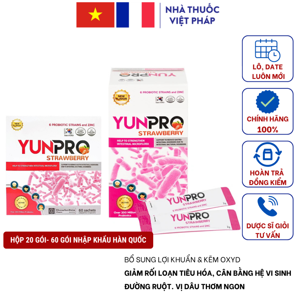 Men vi sinh Yunpro DHG Vị Dâu bổ sung lợi khuẩn bổ sung lợi khuẩn, tăng ...