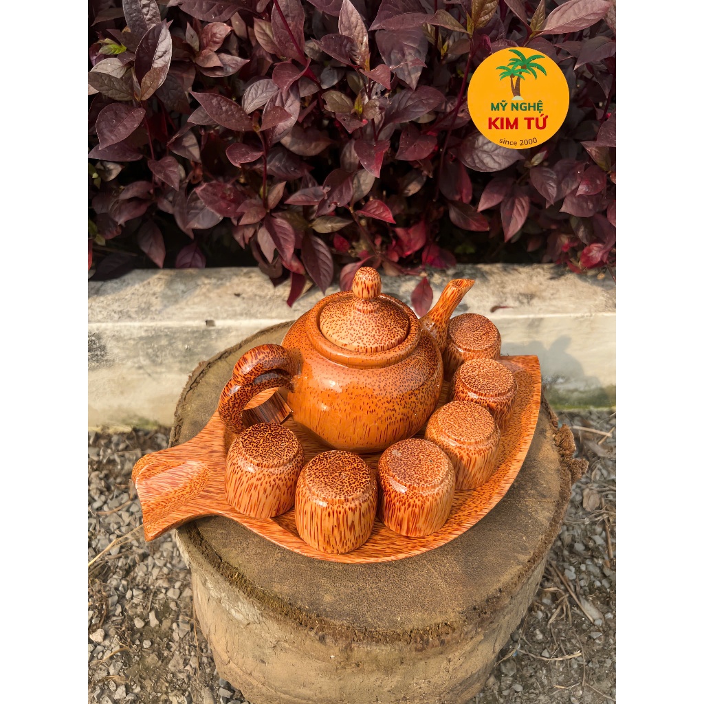 Bộ Bình Trà Gỗ Dừa Dĩa Lá Phù Hợp Trà Đạo, Trang Trí Bàn Trà, Thiết Kế Sang Trọng, Dùng Biếu Tặng Thầy Cô Sếp - KIM TỨ