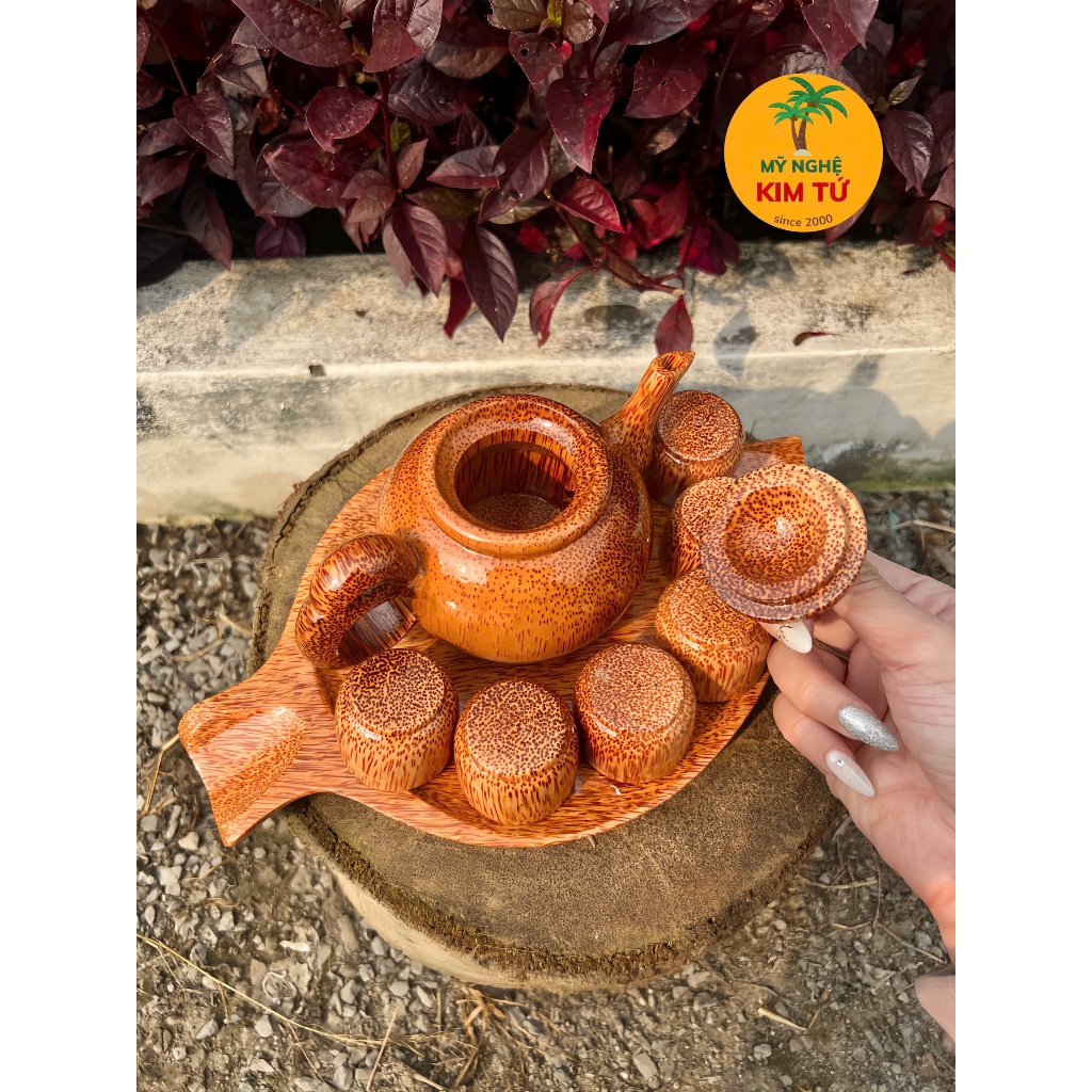 Bộ Bình Trà Gỗ Dừa Dĩa Lá Phù Hợp Trà Đạo, Trang Trí Bàn Trà, Thiết Kế Sang Trọng, Dùng Biếu Tặng Thầy Cô Sếp - KIM TỨ
