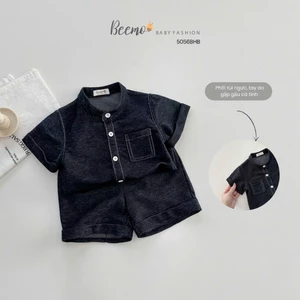 Bộ cộc tay cổ tàu chỉ nổi, chất liệu da cá giả bò mềm mại cho bé trai size 9-26kg