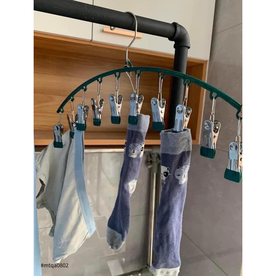 MÓC CONG 10 KẸP PHƠI QUẦN ÁO, PHƠI TẤT INOX BỌC NHỰA SIÊU TIỆN DỤNG