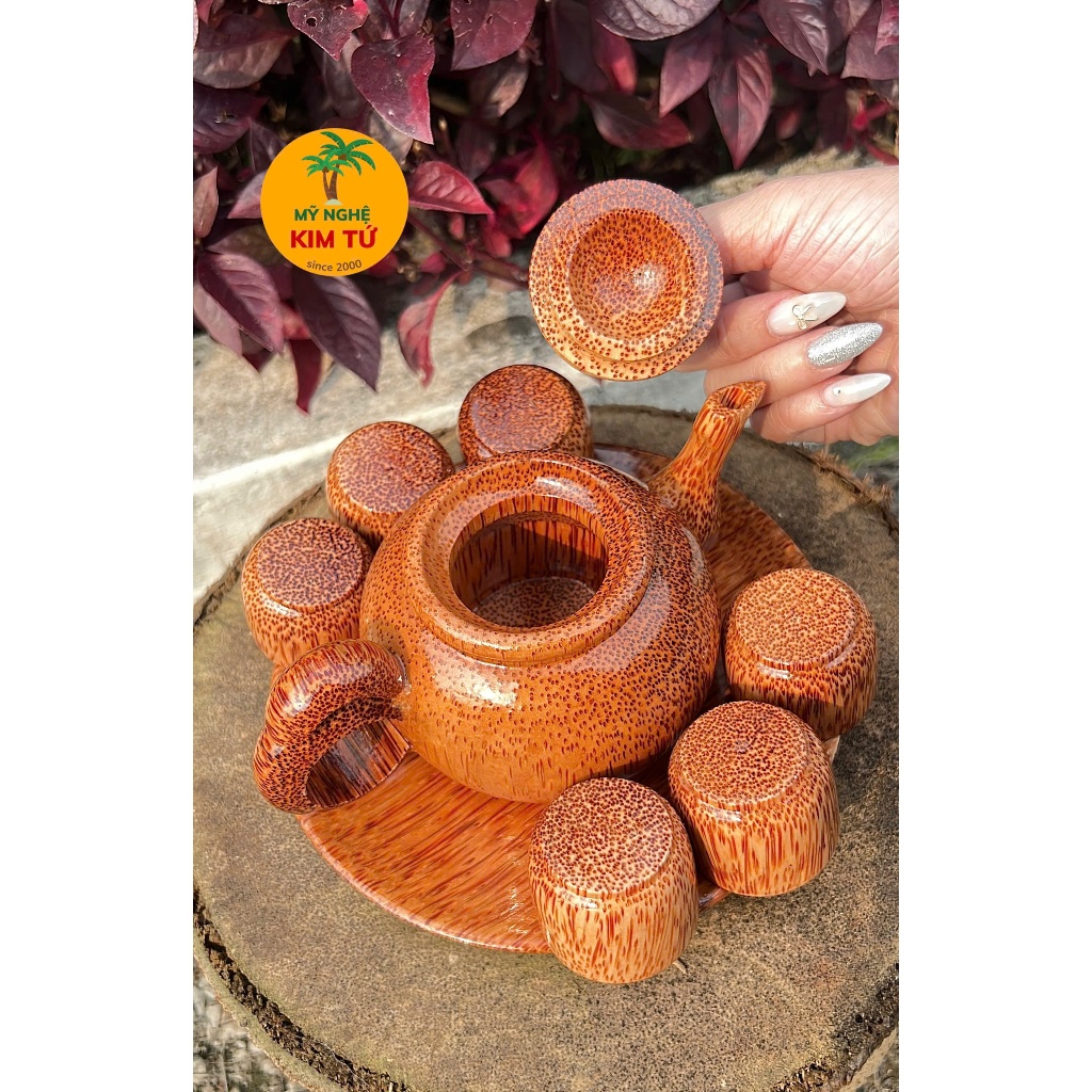 Bộ Bình Trà Gỗ Dừa Dĩa Tròn Phù Hợp Trà Đạo, Trang Trí Bàn Trà, Thiết Kế Sang Trọng, Dùng Biếu Tặng Thầy Cô Sếp - KIM TỨ