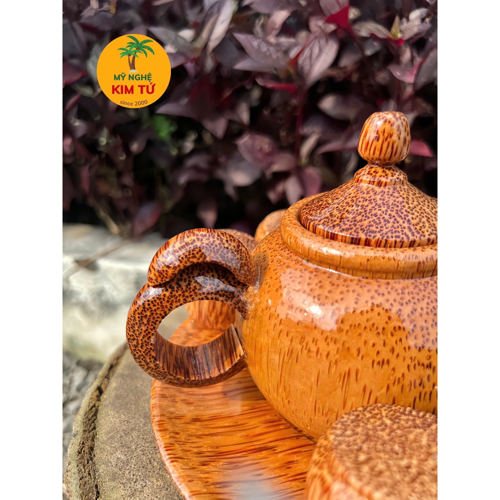 Bộ Bình Trà Gỗ Dừa Dĩa Tròn Phù Hợp Trà Đạo, Trang Trí Bàn Trà, Thiết Kế Sang Trọng, Dùng Biếu Tặng Thầy Cô Sếp - KIM TỨ