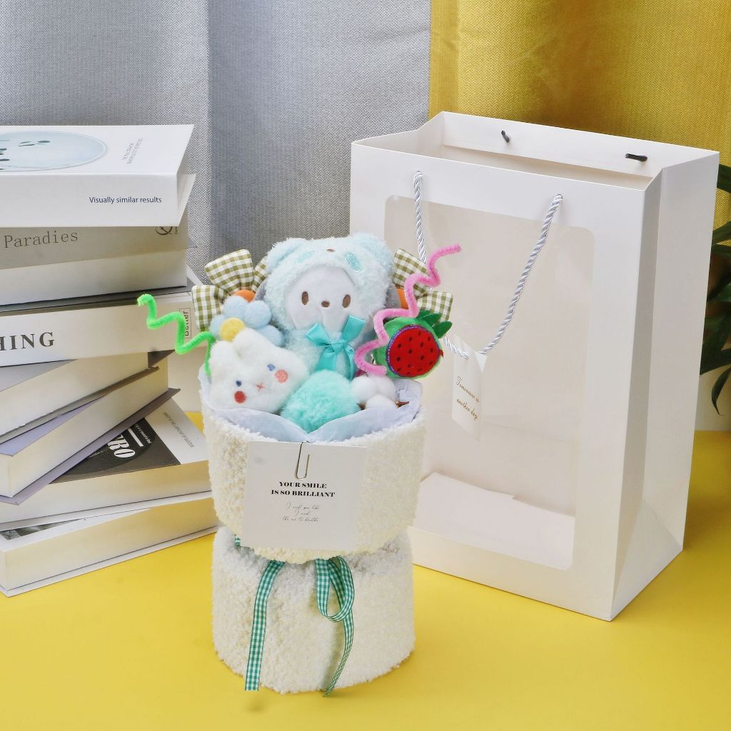 [Kèm túi, thiệp] Bó hoa gấu bông, hoa sáp thích hợp quà tặng sinh nhật, 14/2, valentine, lễ tình nhân