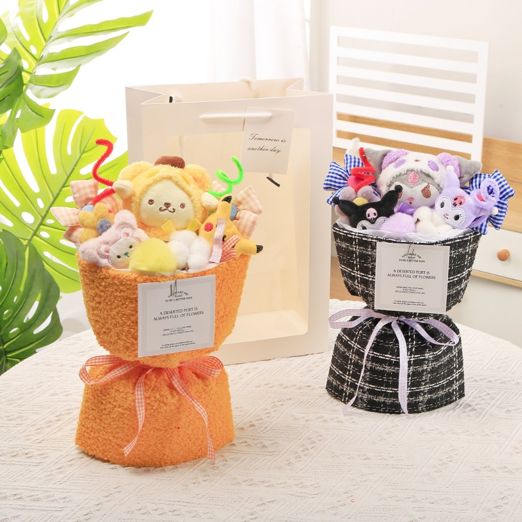 [Kèm túi, thiệp] Bó hoa gấu bông, hoa sáp thích hợp quà tặng sinh nhật, 14/2, valentine, lễ tình nhân