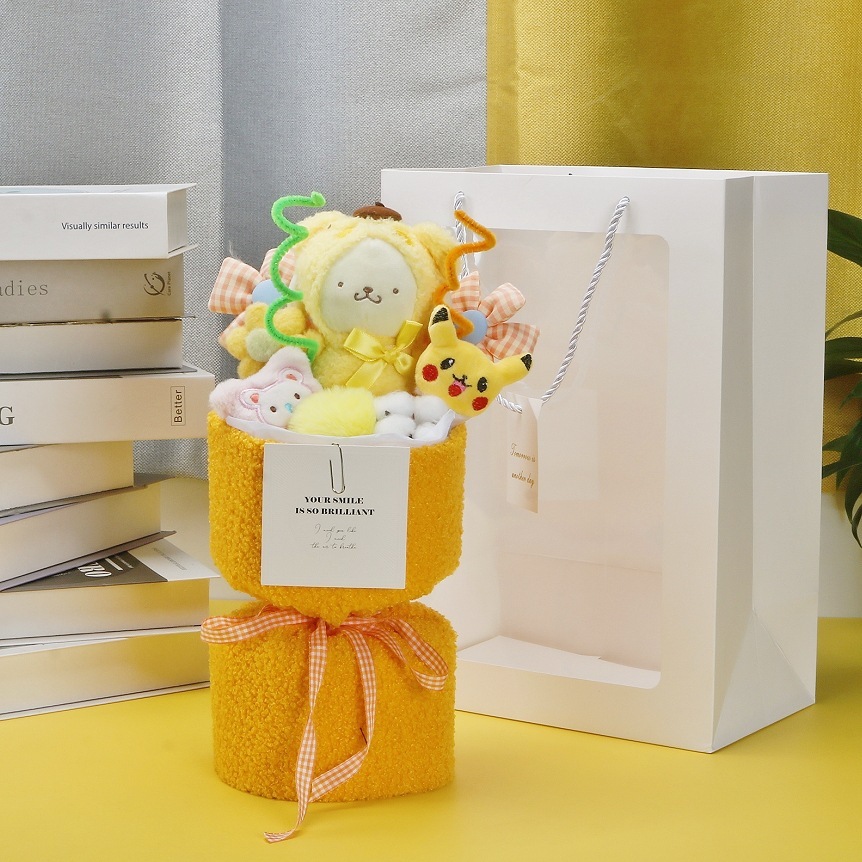 [Kèm túi, thiệp] Bó hoa gấu bông, hoa sáp thích hợp quà tặng sinh nhật, 14/2, valentine, lễ tình nhân
