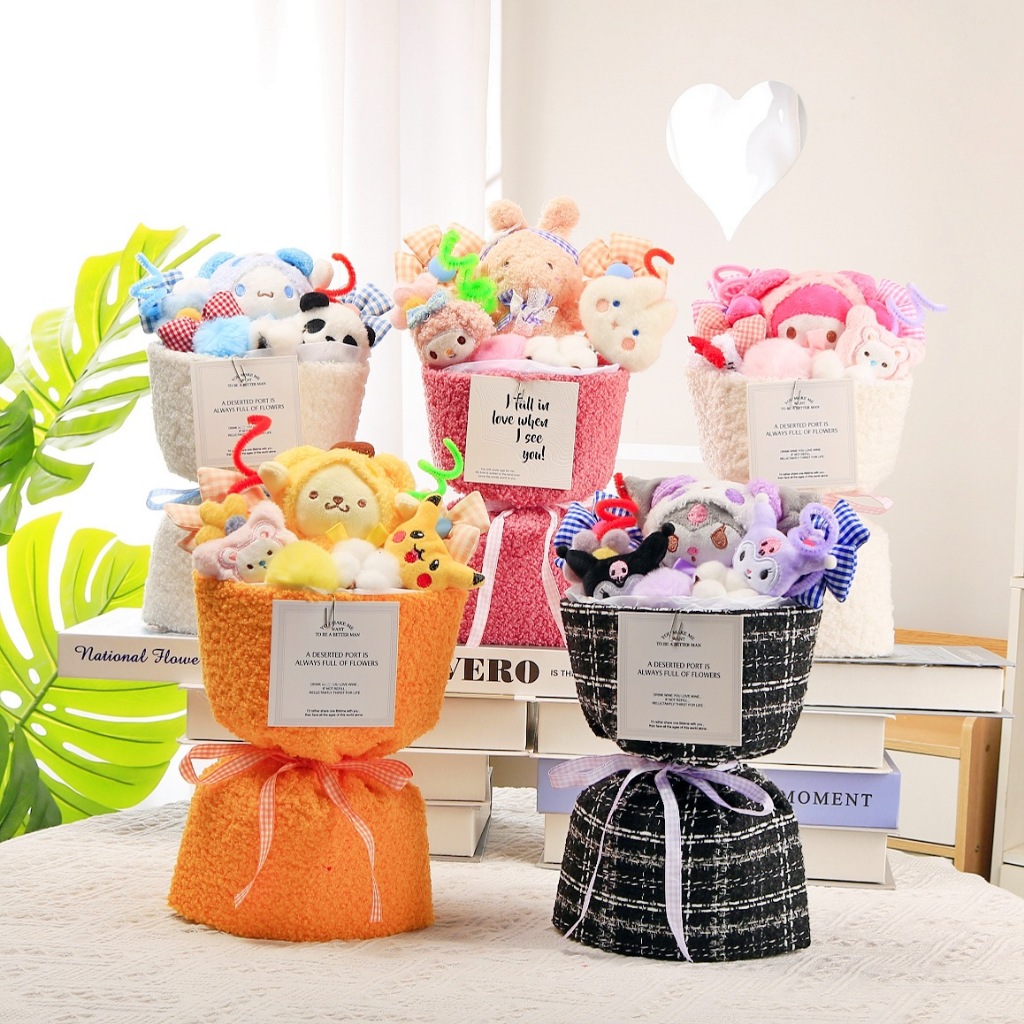[Kèm túi, thiệp] Bó hoa gấu bông, hoa sáp thích hợp quà tặng sinh nhật, 14/2, valentine, lễ tình nhân