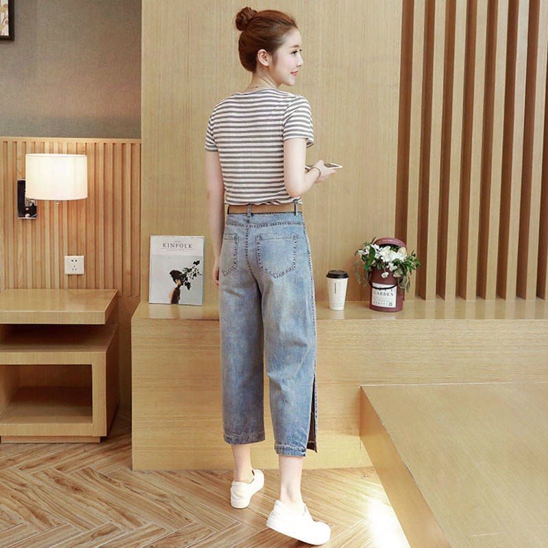 Quần Jeans nữ lửng ống xuông xẻ tà tôn dáng cá tính trẻ trung, Quần Jeans phong cách Hàn Quốc D1157