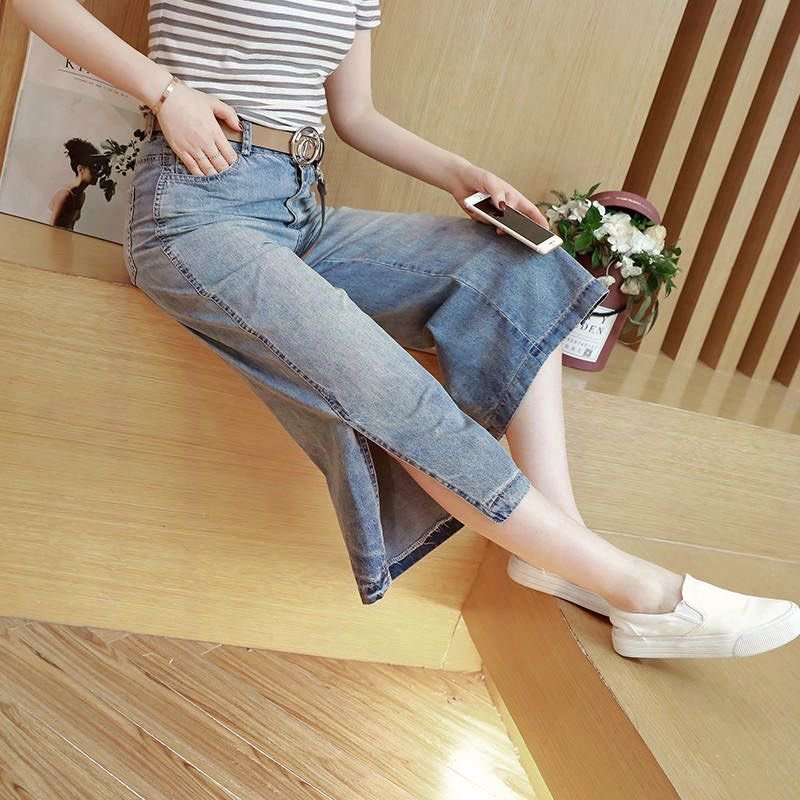 Quần Jeans nữ lửng ống xuông xẻ tà tôn dáng cá tính trẻ trung, Quần Jeans phong cách Hàn Quốc D1157