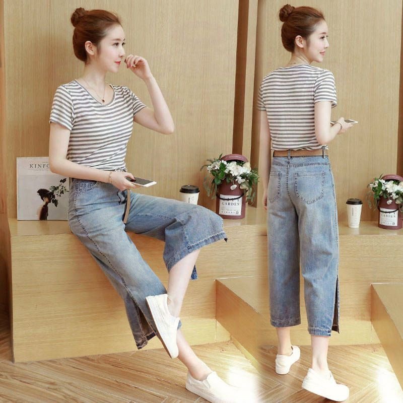 Quần Jeans nữ lửng ống xuông xẻ tà tôn dáng cá tính trẻ trung, Quần Jeans phong cách Hàn Quốc D1157