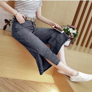 Quần Jeans nữ lửng ống xuông xẻ tà tôn dáng cá tính trẻ trung, Quần Jeans phong cách Hàn Quốc D1157