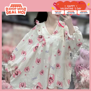 Đồ ngủ pyjama mặc nhà áo babydoll+quần chất xốp gạo form<70kg