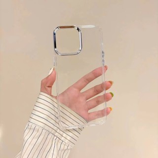 (Ốp viền cam bạc)Ốp lưng tpu dẻo trong suốt viền camera phủ bạc phím bạc chống sốc dành cho ip 12/13/14/15/16/pro/promax