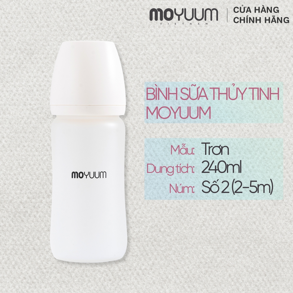 Ảnh Bình sữa Thủy tinh tráng silicon Moyuum - Mẫu trơn - 240ml - Kèm núm 2 1
