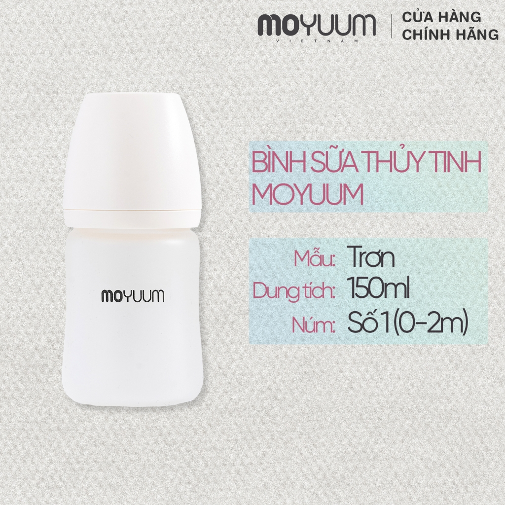 Ảnh Bình sữa Thủy tinh tráng silicon Moyuum - Mẫu trơn - 150ml - Kèm núm 1 1