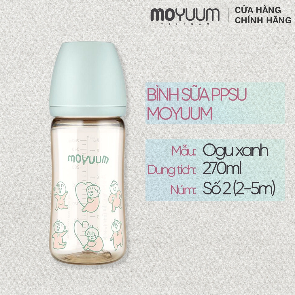Ảnh Bình sữa PPSU Moyuum - Ogu xanh - 270ml - Kèm núm 2 1