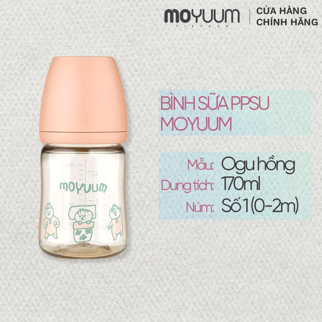 Ảnh Bình sữa PPSU Moyuum - Ogu hồng - 170ml - Kèm núm 1 1