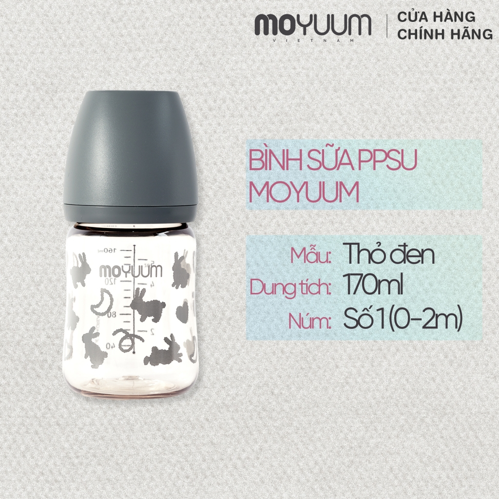 Ảnh Bình sữa PPSU Moyuum - Thỏ đen - 170ml - Kèm núm 1 1