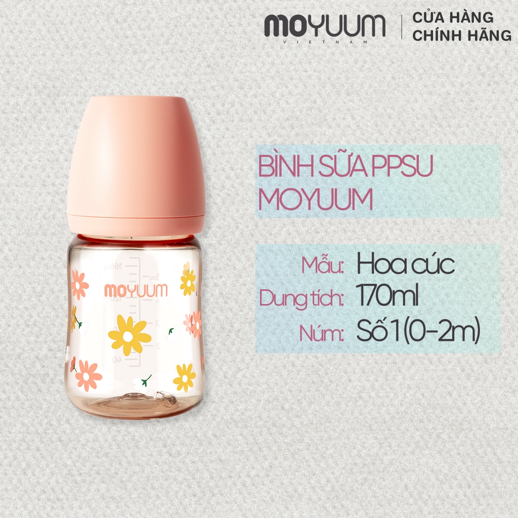 Ảnh Bình sữa PPSU Moyuum - Hoa cúc - 170ml - Kèm núm 1 1