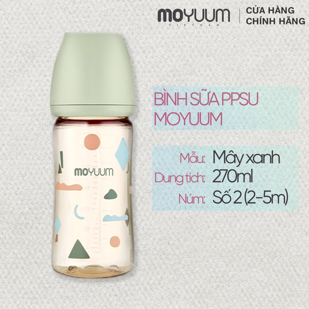 Ảnh Bình sữa PPSU Moyuum - Mây xanh - 270ml - Kèm núm 2 1