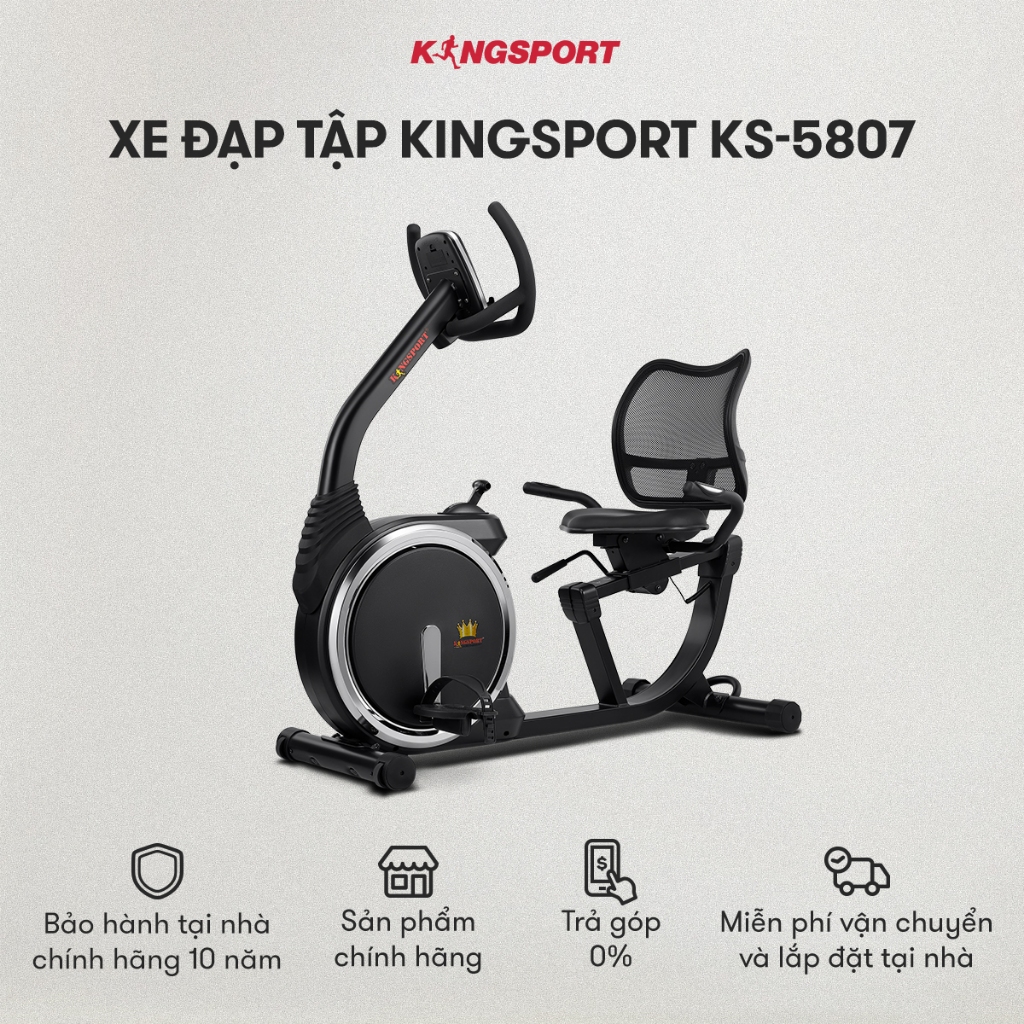 Xe đạp tập KINGSPORT KS-5807 kháng lực từ tính, ghế tựa phù hợp người lớn tuổi