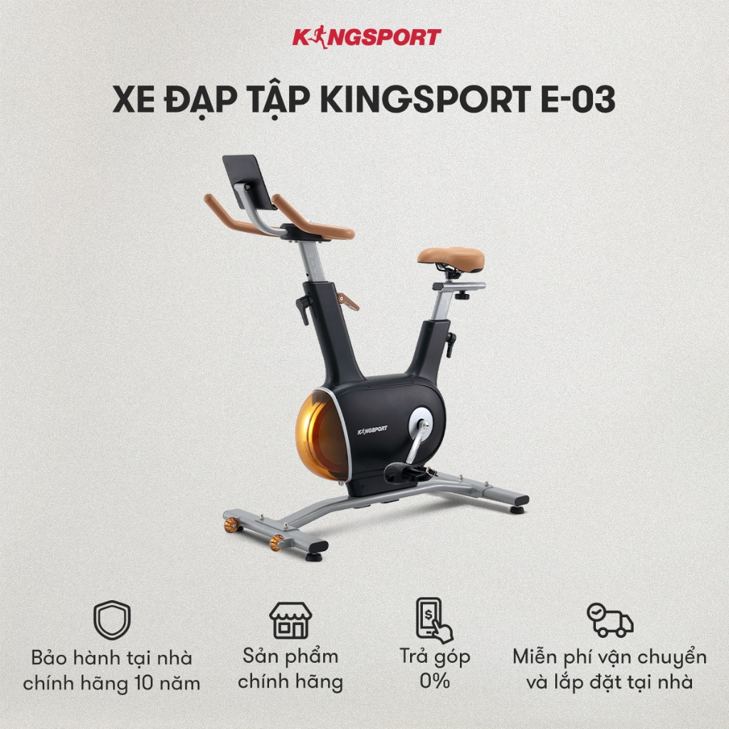 Xe đạp tập KINGSPORT Creative E-03 Black bánh đà kép 7kg với 8 cấp độ kháng lực