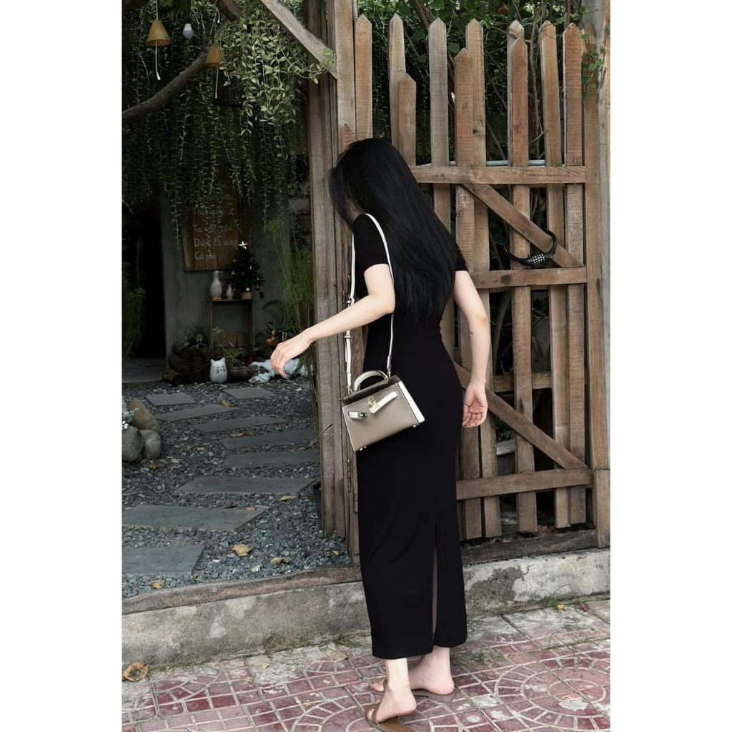 đầm nữ , váy nữ body dáng dài 2 màu đỏ đen basic tôn dáng đi chơi dự tiệc Donna Hcom25124