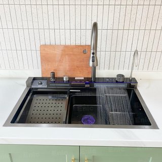 Chậu Rửa Bát 1 Hố Cao Cấp Hato Hiển Thị Nhiệt Độ, Bồn Rửa Chén 1 Ngăn Lớn Kèm Vòi Lọc Nước, Thác Nước, Vòi Xịt