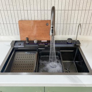 Chậu Rửa Bát 1 Hố Cao Cấp Hato Hiển Thị Nhiệt Độ, Bồn Rửa Chén 1 Ngăn Lớn Kèm Vòi Lọc Nước, Thác Nước, Vòi Xịt