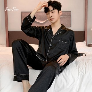 Pijama lụa nam màu đen mặc nhà cao cấp (Có ảnh thật cận vải), bộ đồ ngủ pijama nam - Sincethen
