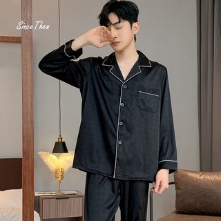Pijama lụa nam màu đen mặc nhà cao cấp (Có ảnh thật cận vải), bộ đồ ngủ pijama nam - Sincethen