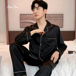 Pijama lụa nam màu đen mặc nhà cao cấp (Có ảnh thật cận vải), bộ đồ ngủ pijama nam - Sincethen