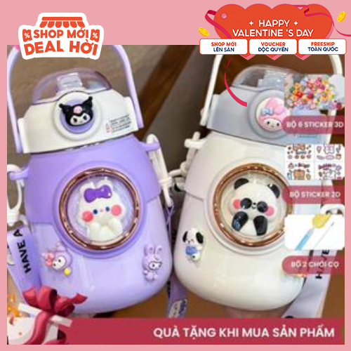 Bình giữ nhiệt cho bé đi học INOX 316 700ML bình nước trẻ em siêu dễ thương cute có dây đeo, có quà tặng kèm TL2315