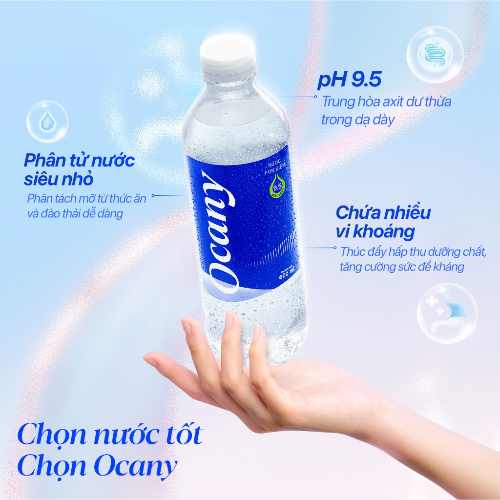Ảnh Nước uống ion kiềm đóng chai Ocany pH 9.5 trung hòa axit dạ dày 3