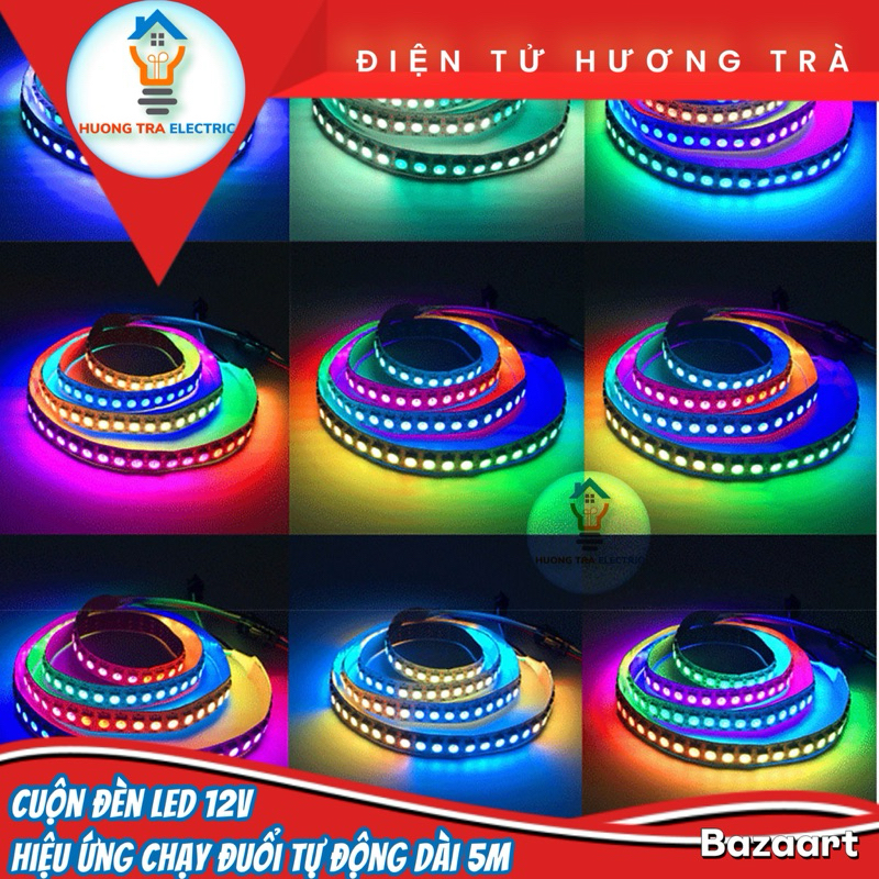Cuộn dây led 5050/2811_12V chạy hiệu ứng đuổi nhiều màu 5m